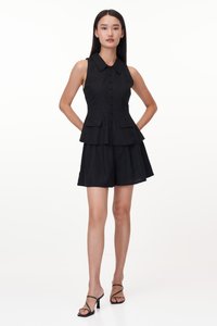 Raye Collared Peplum Top in Black