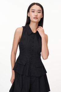 Raye Collared Peplum Top in Black