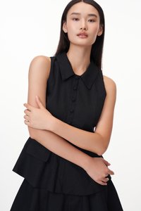 Raye Collared Peplum Top in Black