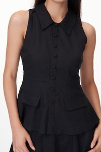 Raye Collared Peplum Top in Black