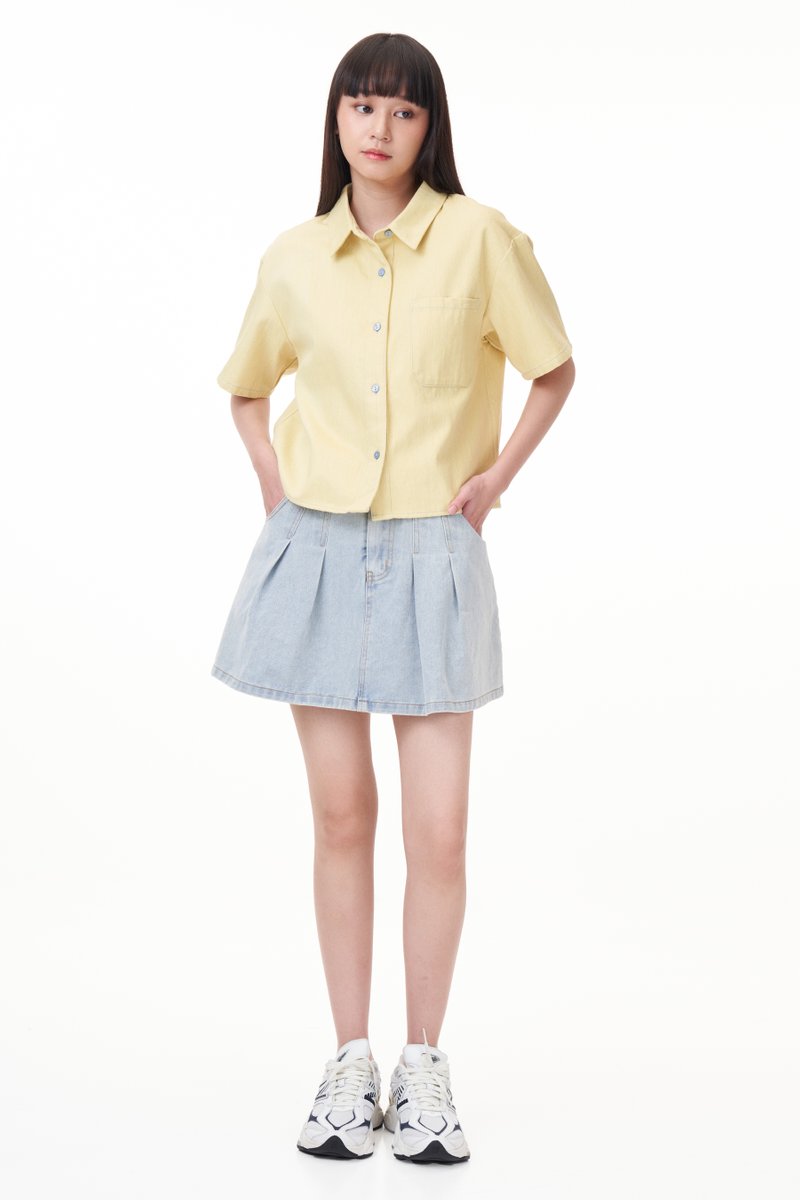 Akel Pleated Denim Skorts