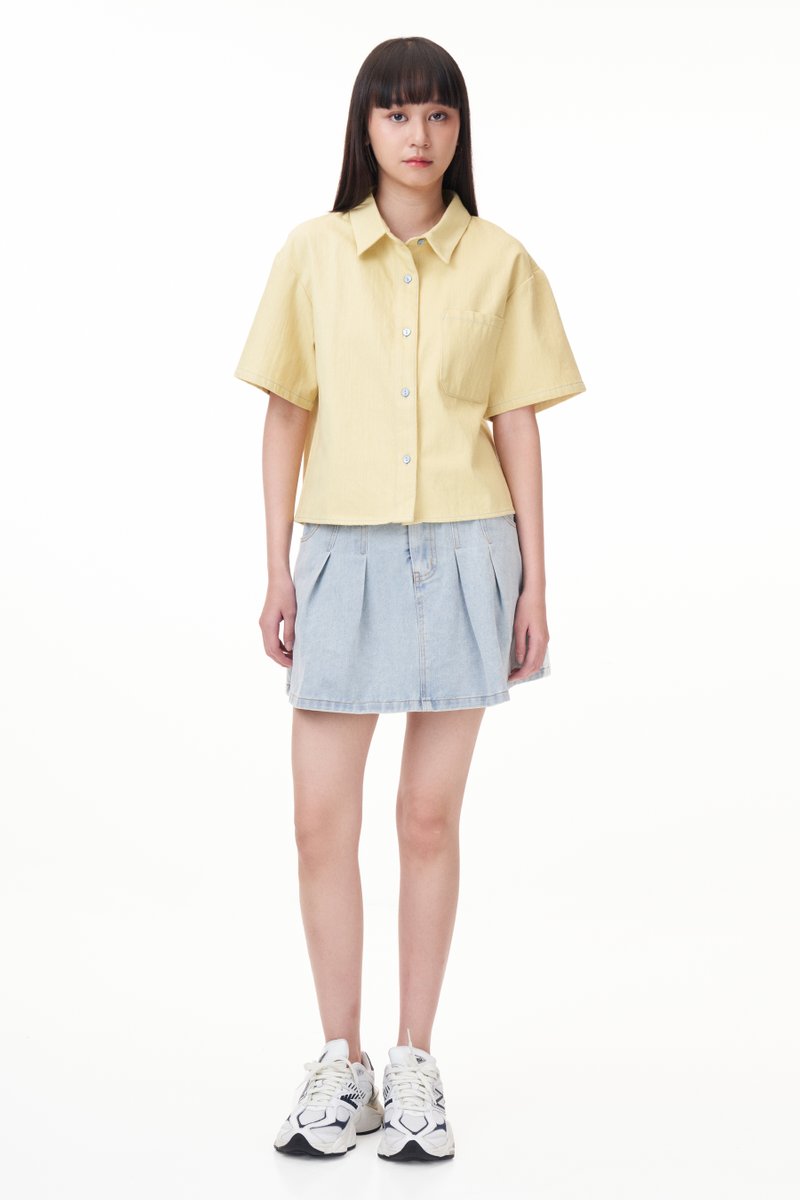 Akel Pleated Denim Skorts
