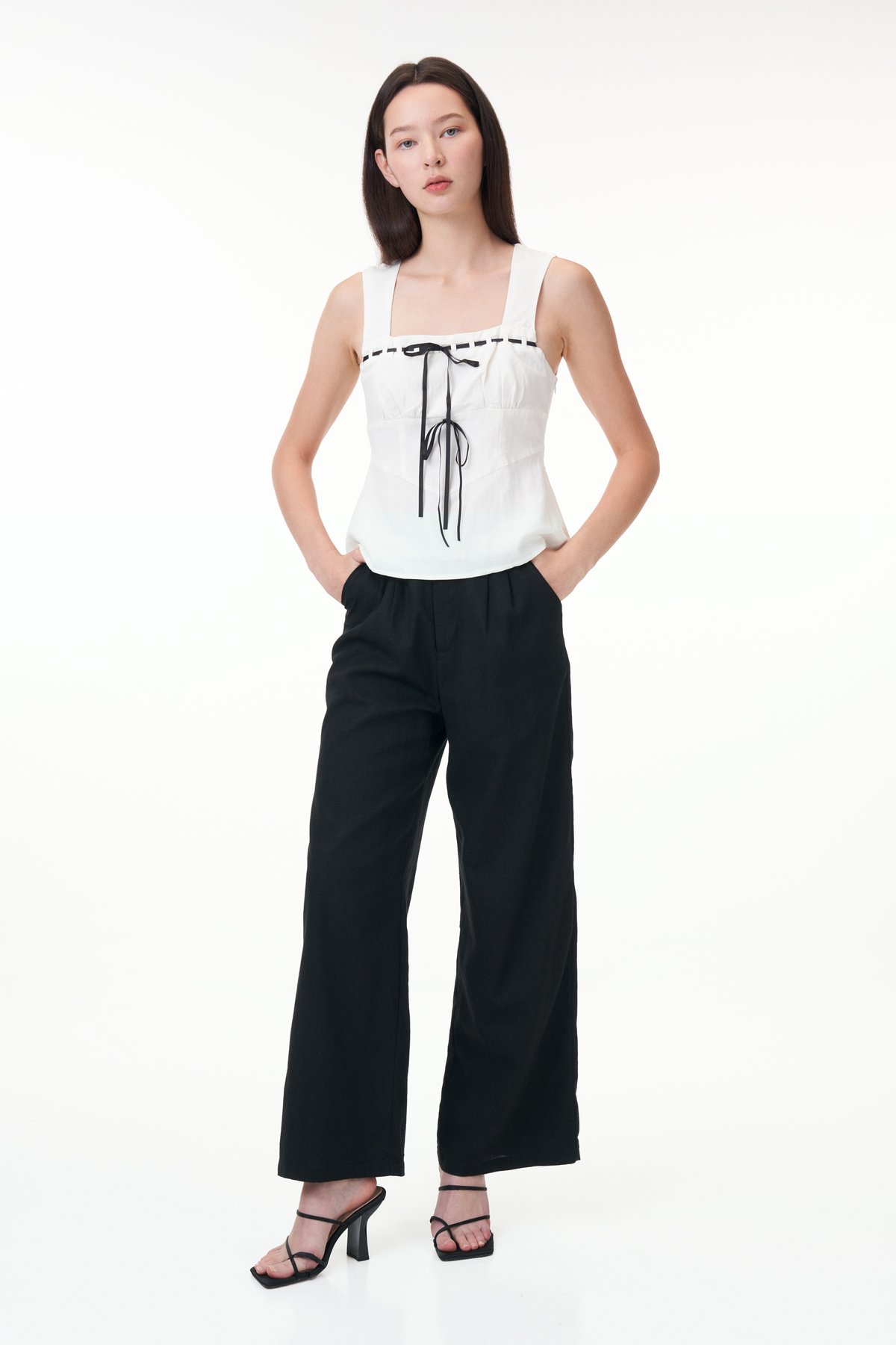 Adena Contrast Ribbon Top in White