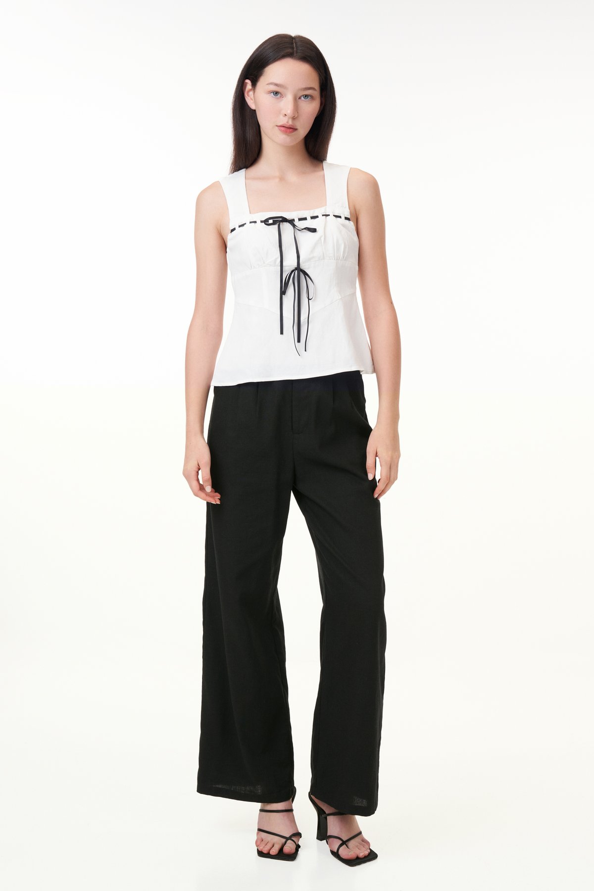 Adena Contrast Ribbon Top in White