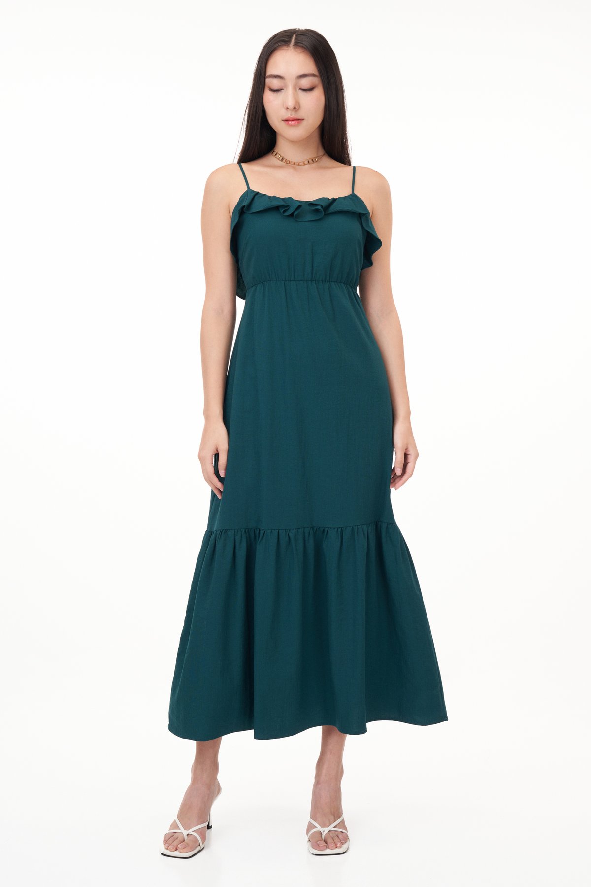 Derrica Ruffle Dress in Forest
