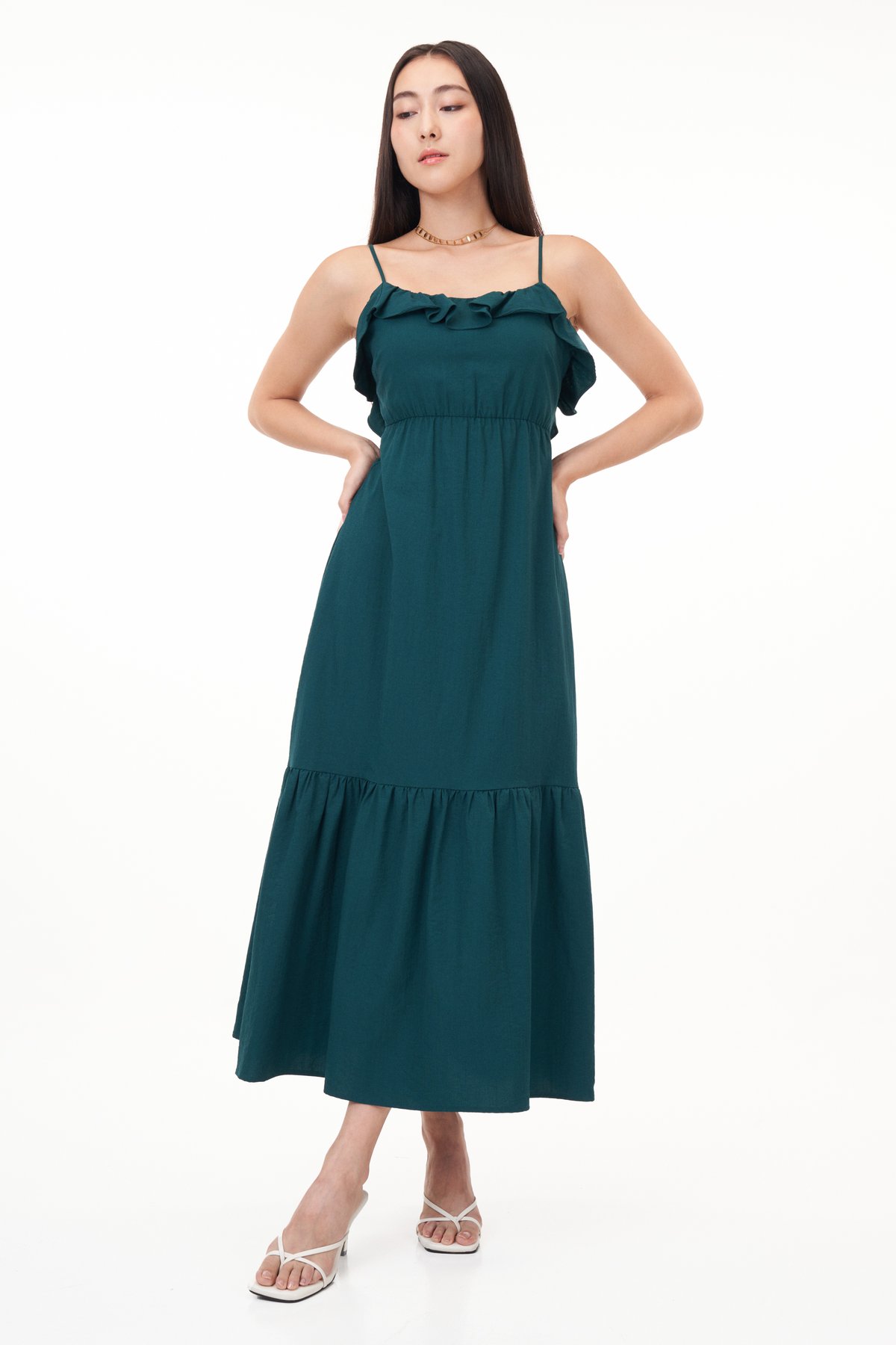 Derrica Ruffle Dress in Forest