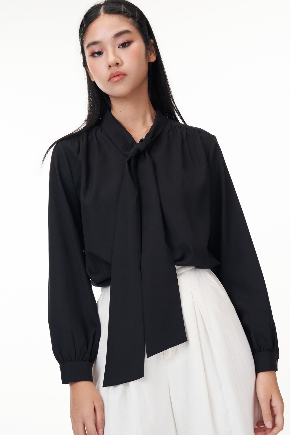 Emmi Pussy Bow Blouse in Black
