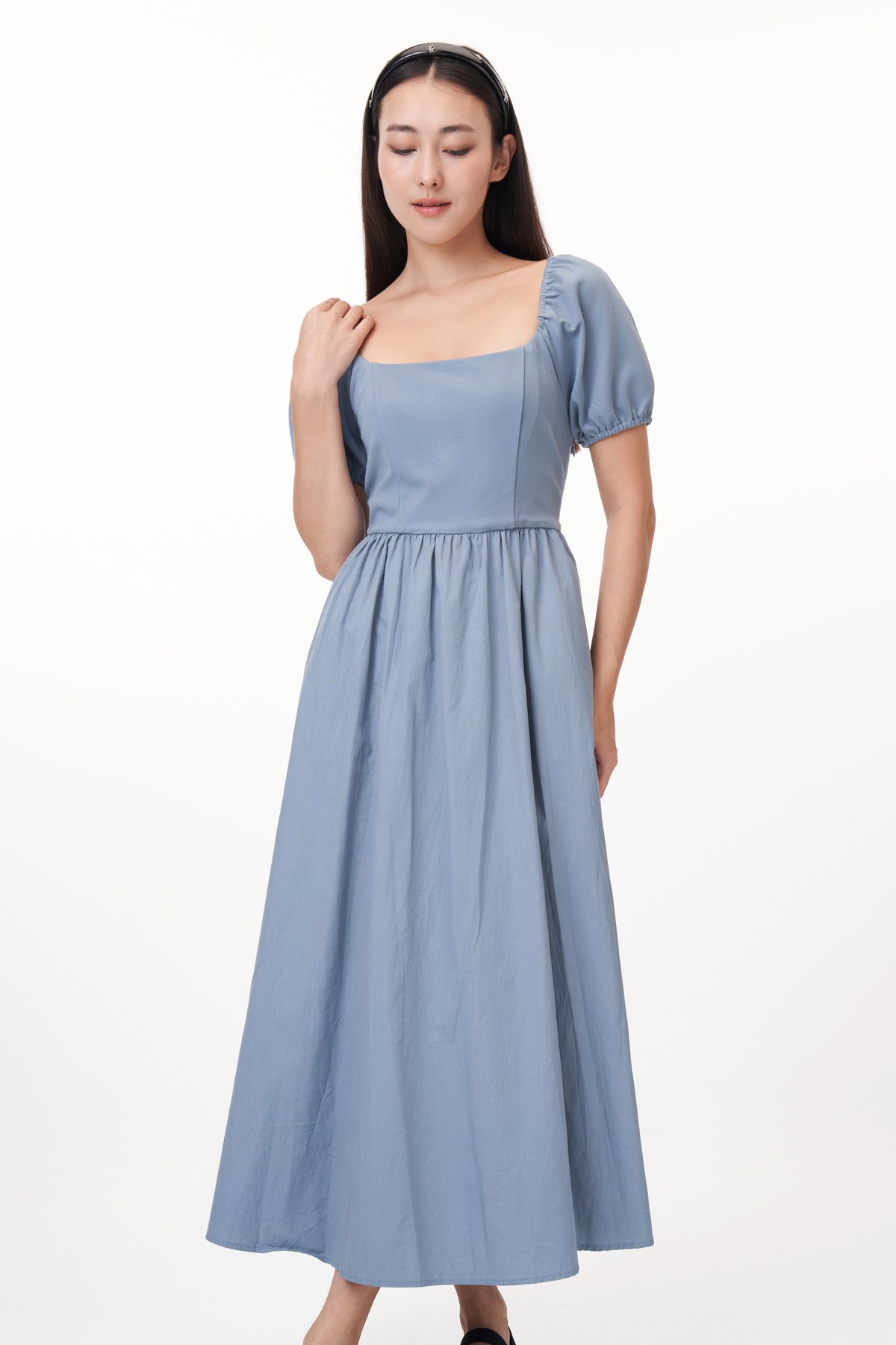 Kelly Square Neck Midi Dress in Sea Blue