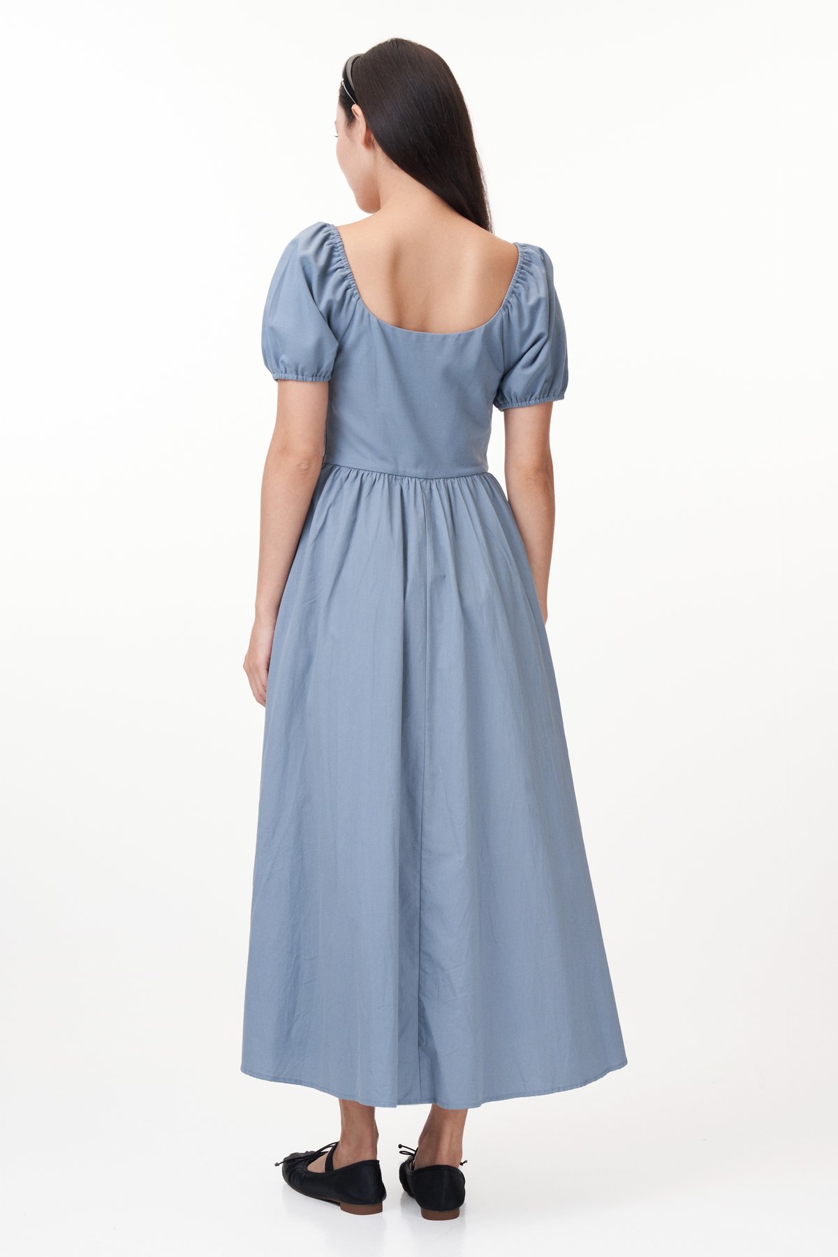 Kelly Square Neck Midi Dress in Sea Blue