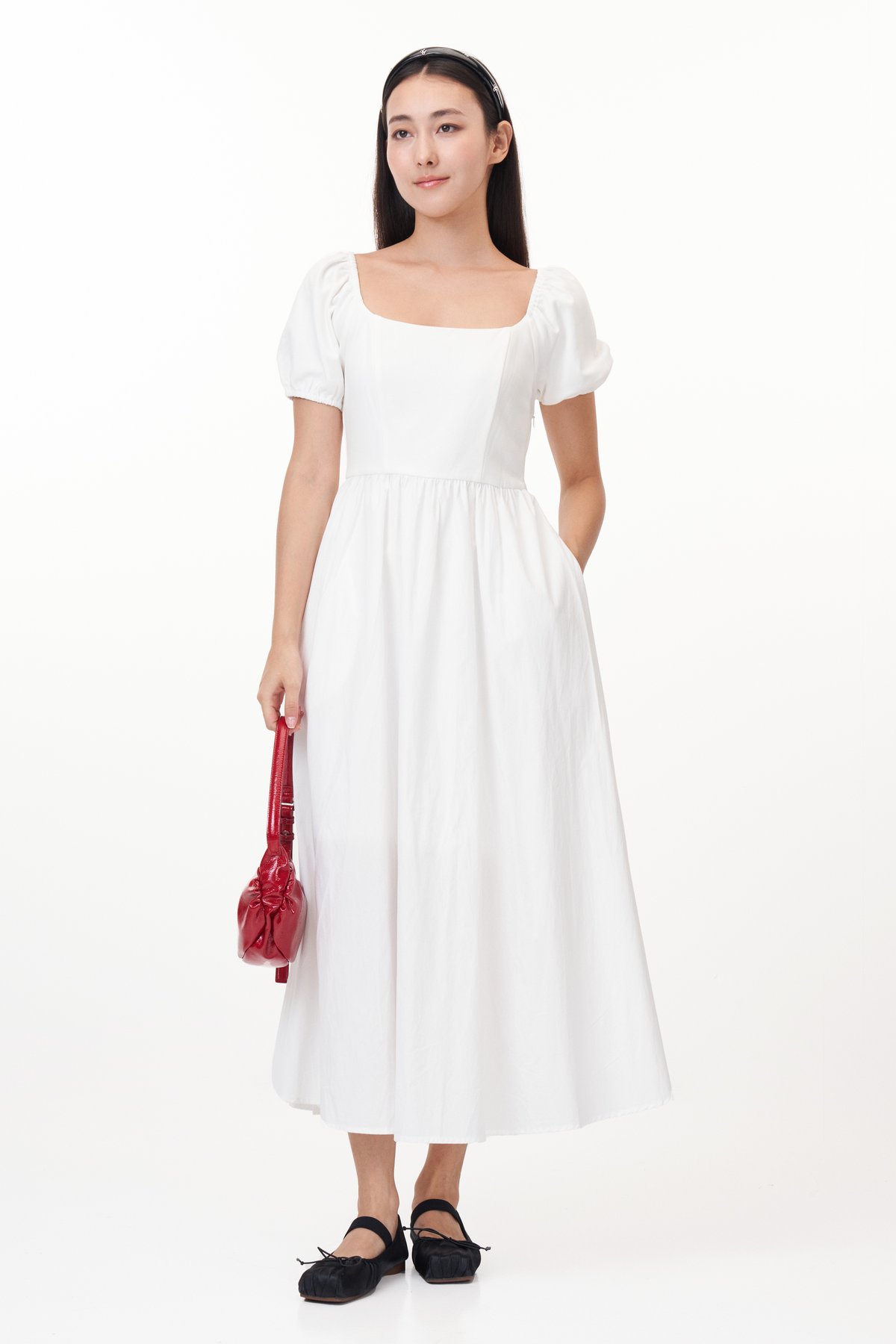 White square neck midi dress sale