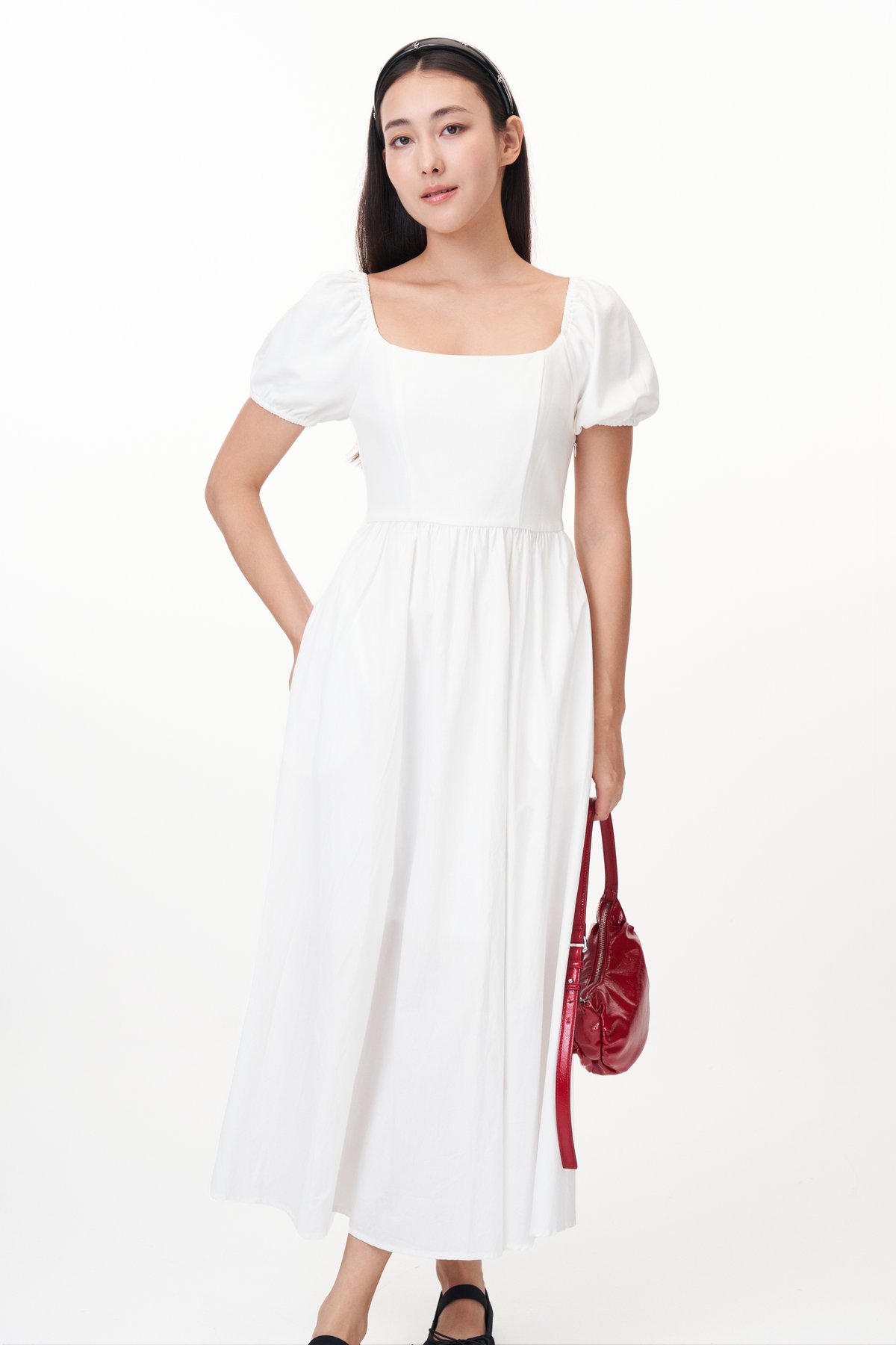 Kelly Square Neck Midi Dress in White