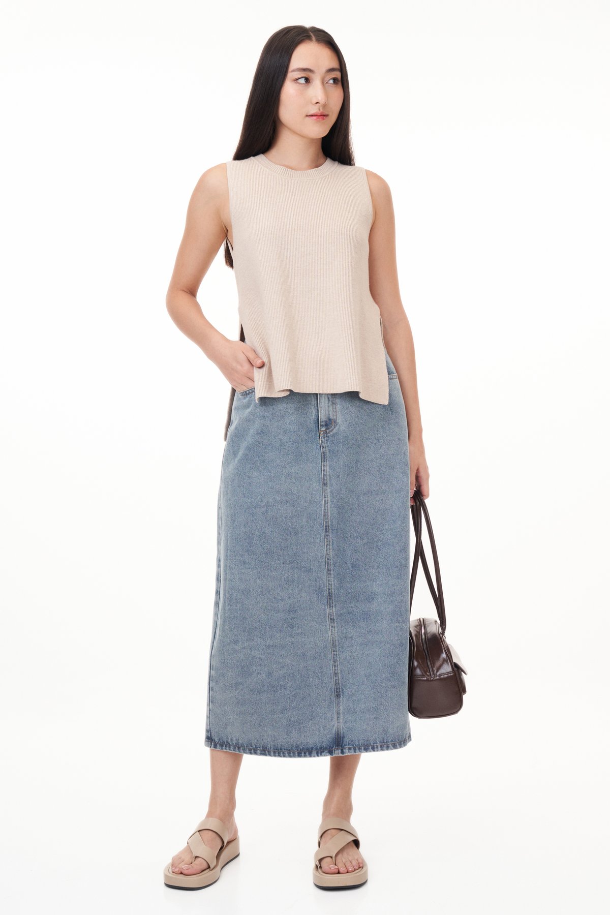 Korrine Denim Straight Skirt in Light Wash