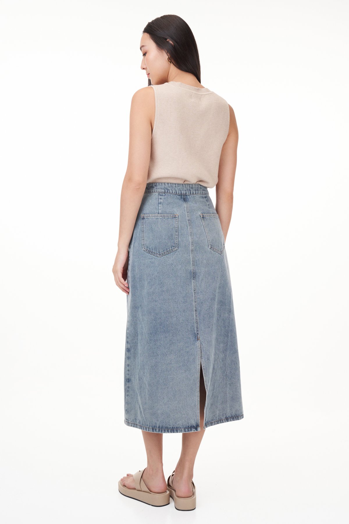 Korrine Denim Straight Skirt in Light Wash