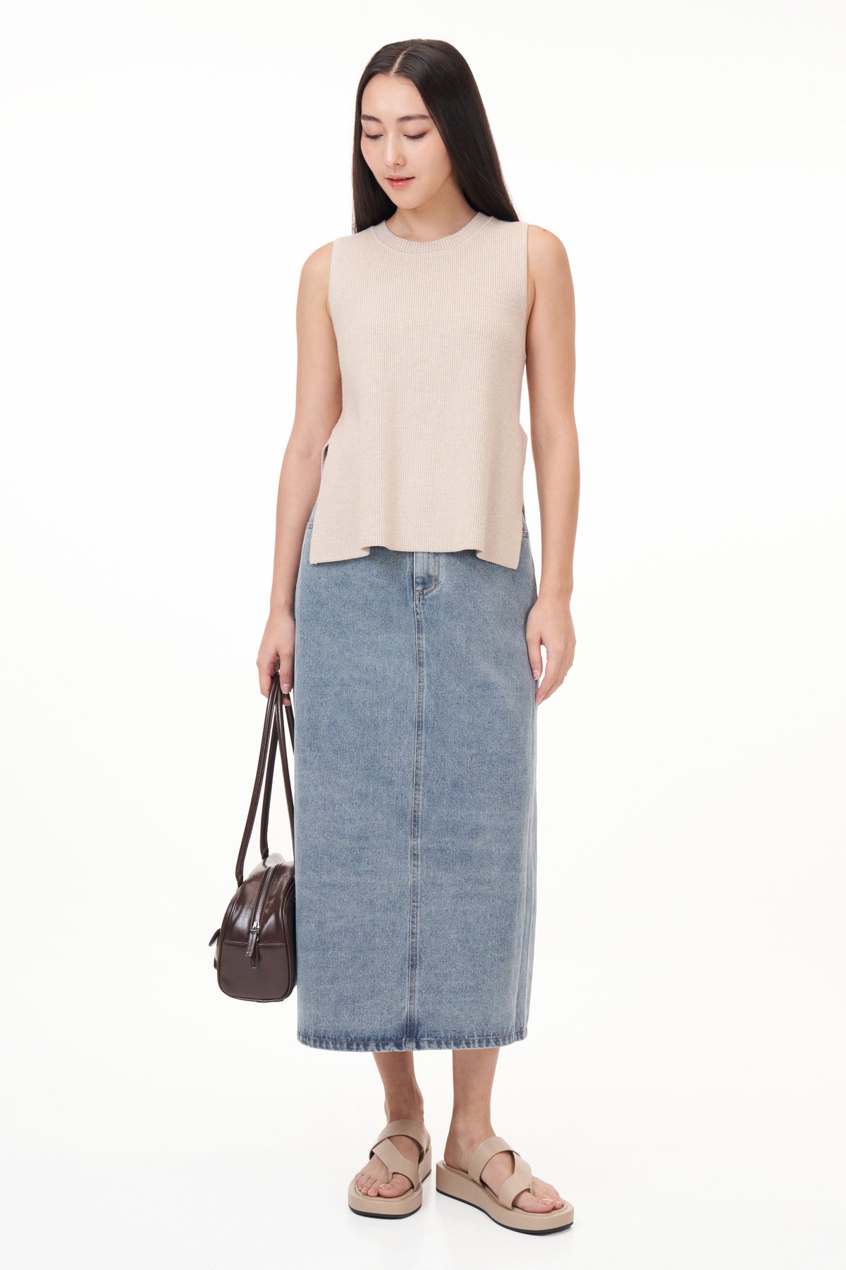 Korrine Denim Straight Skirt in Light Wash