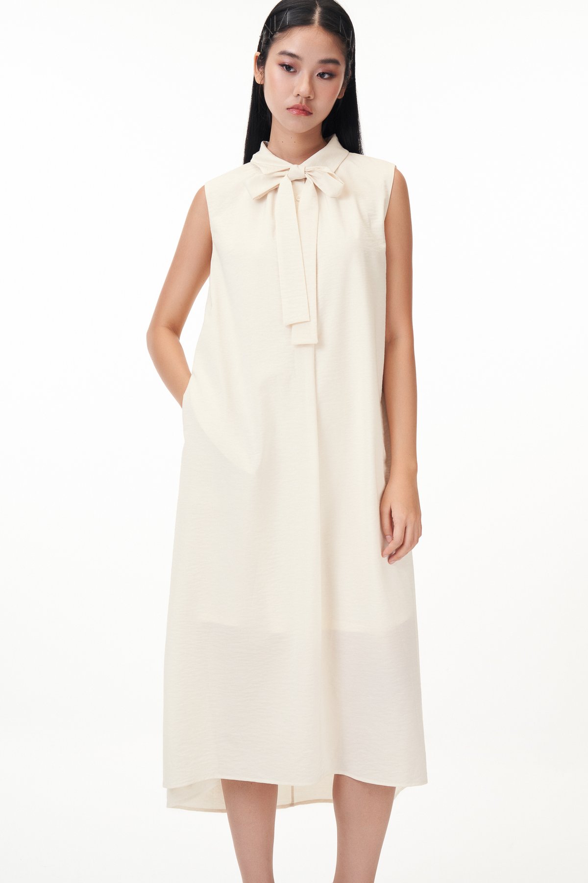 Nicole Button Down Midi Dress in Cream