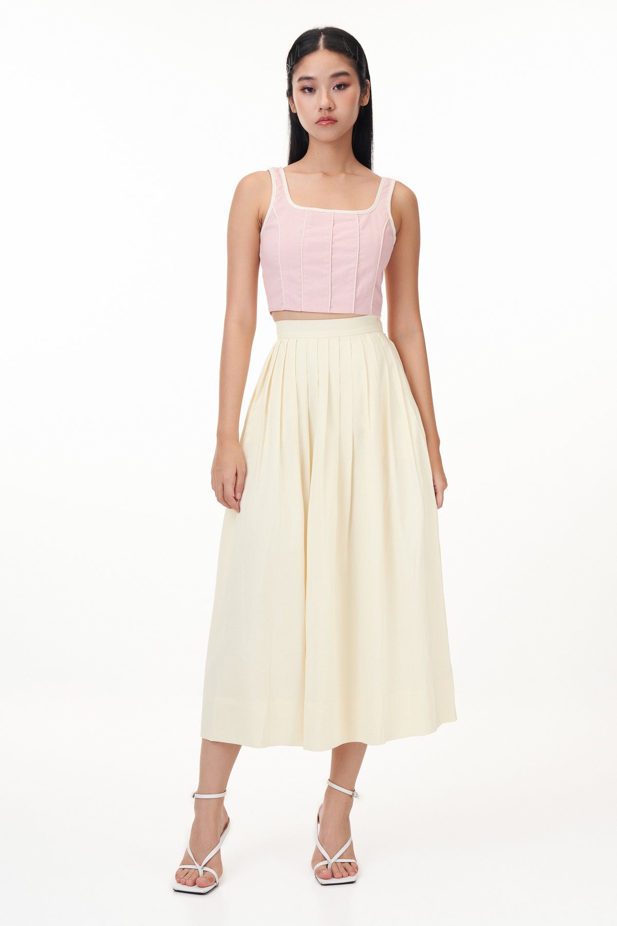 Nicole Pleated Midi Skirt in Cream