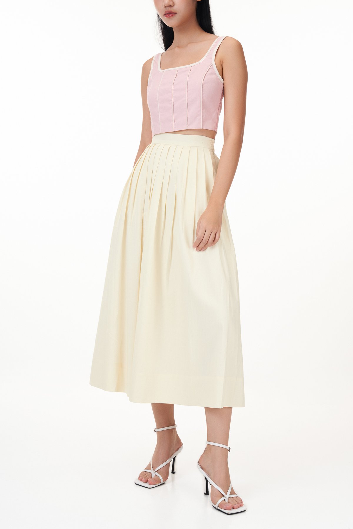 Nicole Pleated Midi Skirt in Cream