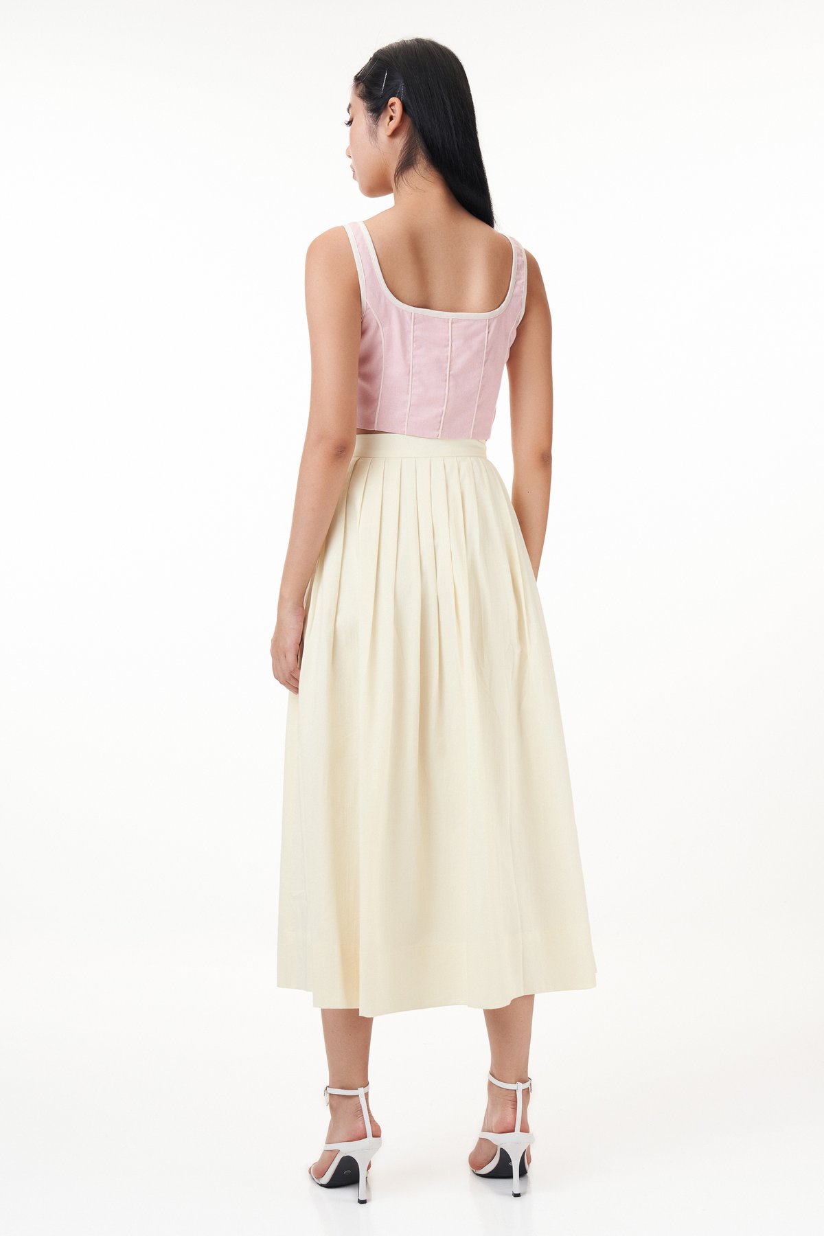 Nicole Pleated Midi Skirt in Cream