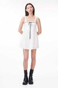 Adena Contrast Ribbon Dress Romper in White