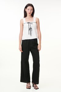 Adena Contrast Ribbon Top in White