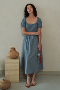 Kelly Square Neck Midi Dress in Sea Blue