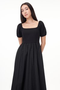Kelly Square Neck Midi Dress in Black