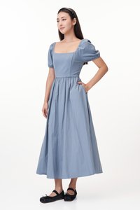 Kelly Square Neck Midi Dress in Sea Blue