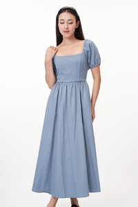 Kelly Square Neck Midi Dress in Sea Blue