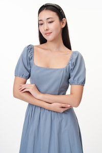 Kelly Square Neck Midi Dress in Sea Blue