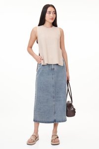 Korrine Denim Straight Skirt in Light Wash