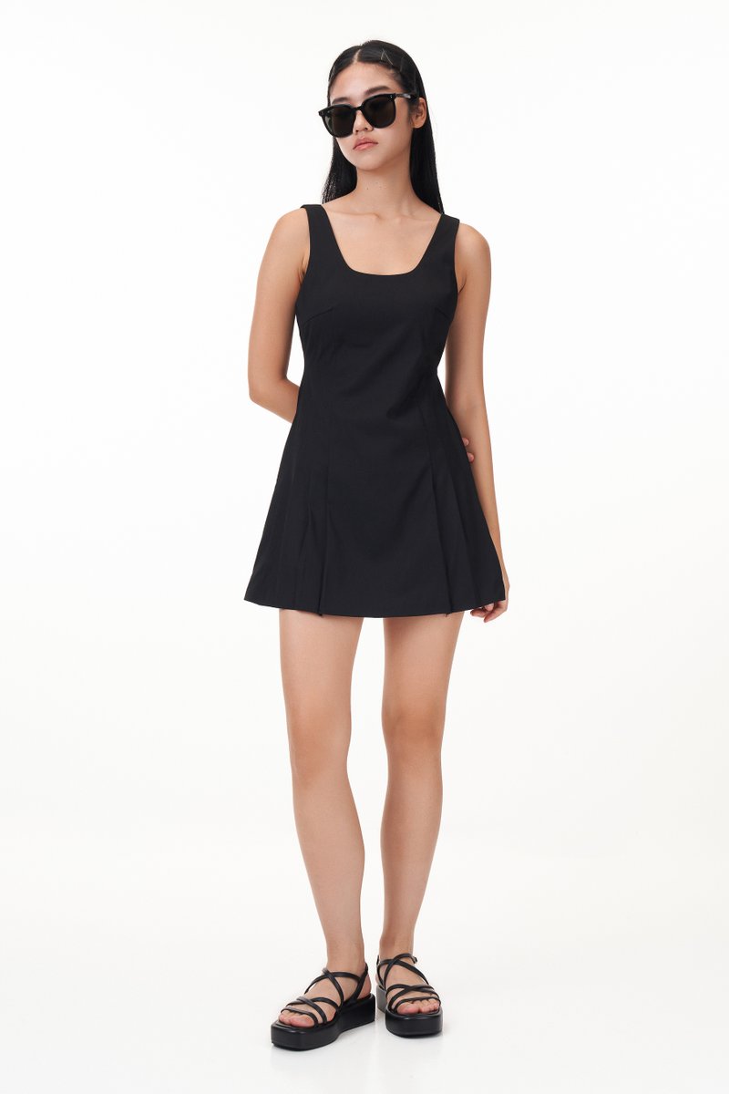 Terra Padded Side Pleats Romper Dress