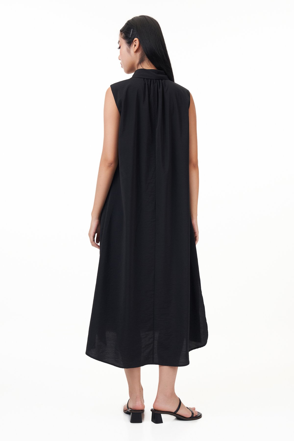 Nicole Button Down Midi Dress in Black