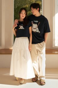 TCL X Kimberly Chan I'm Lucky Fortune Cat Tee (Unisex) in Navy