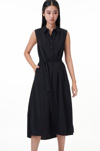 Nicole Button Down Midi Dress in Black