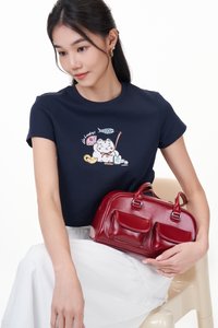 TCL X Kimberly Chan I'm Lucky Fortune Cat Tee (Crop) in Navy