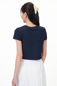 TCL X Kimberly Chan I'm Lucky Fortune Cat Tee (Crop) in Navy