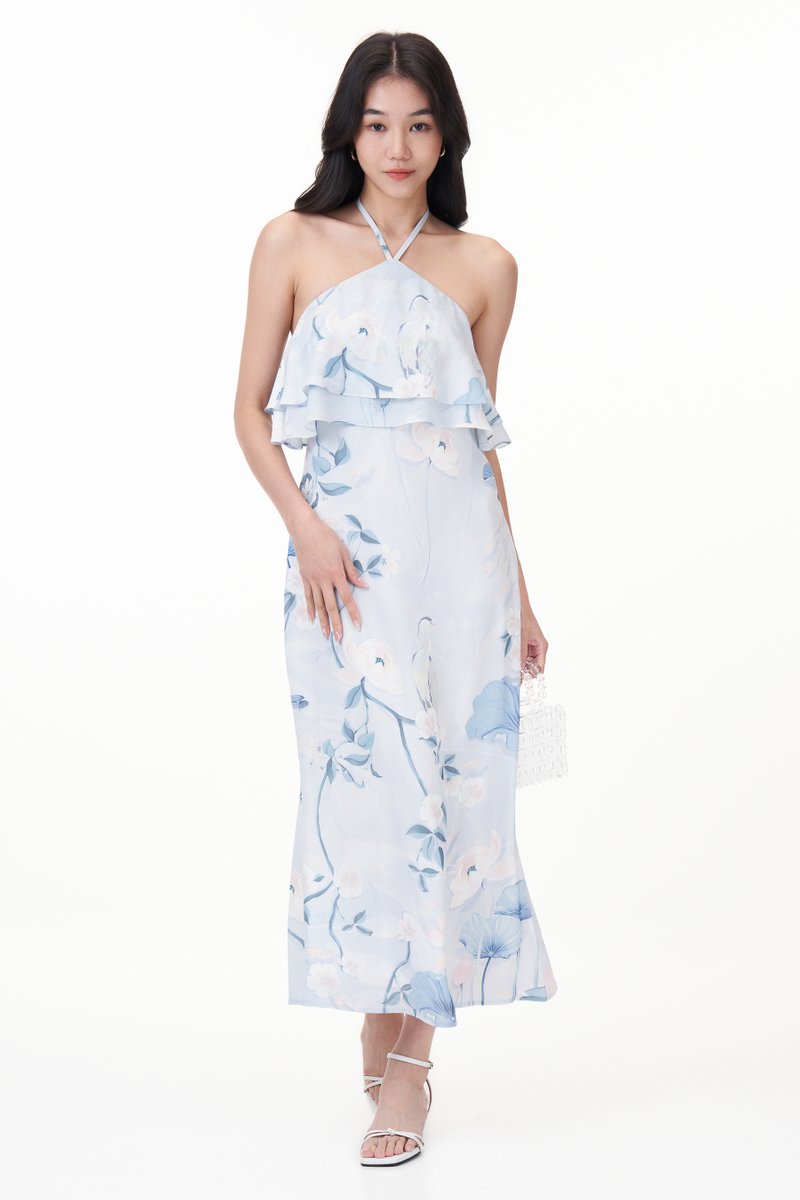 Ambre Ruffles Halter Midi Dress