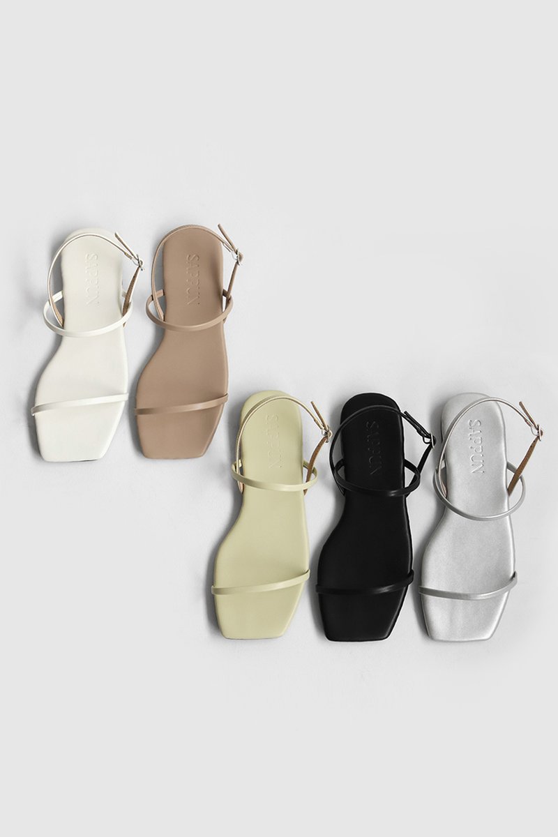 Poelin Square Flats Sandals (1cm)