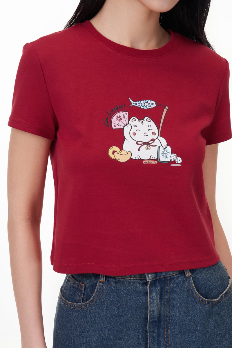 TCL X Kimberly Chan I'm Lucky Fortune Cat Tee (Crop)