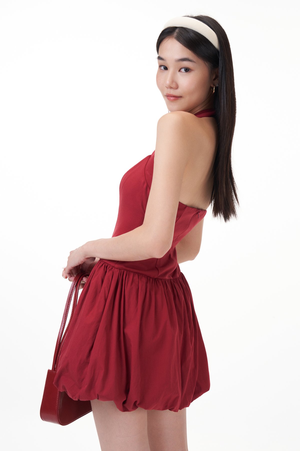 Casa Padded Bubble Dress Romper in Wine
