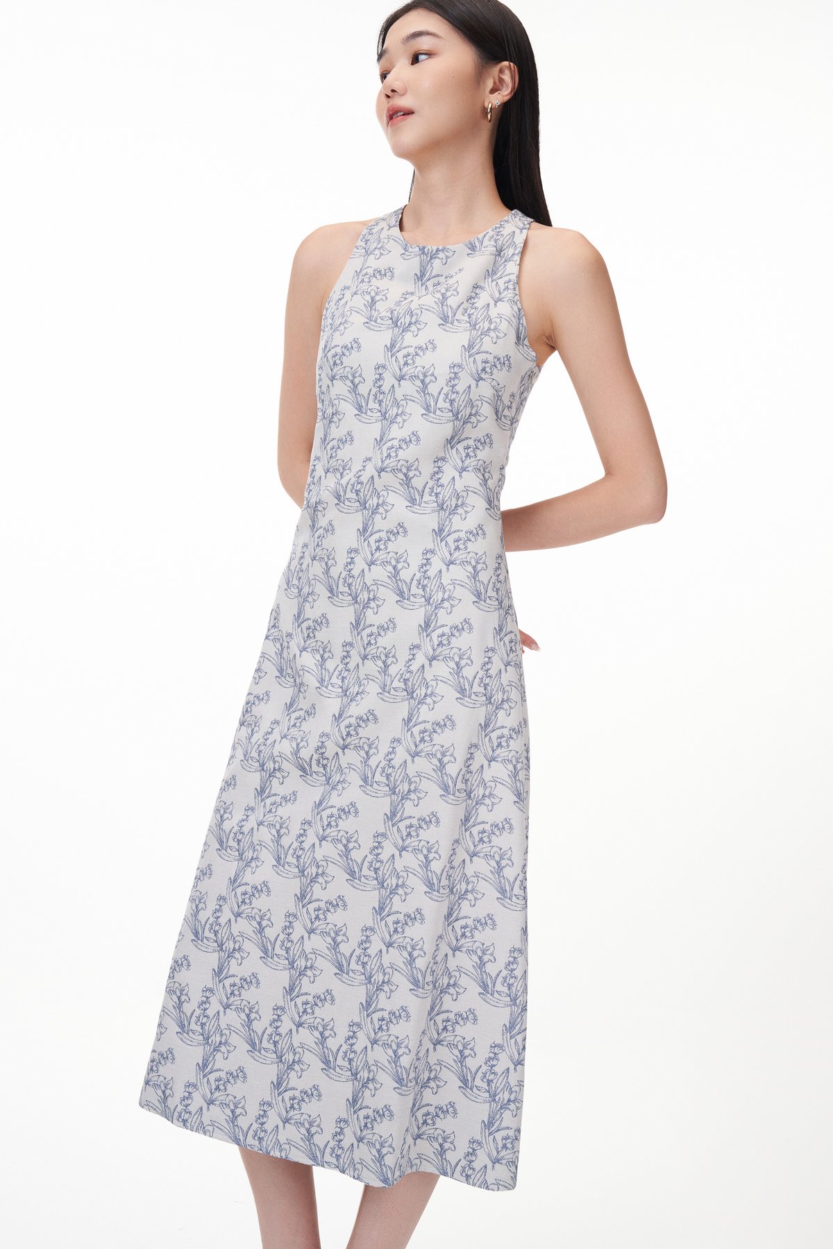 Jardin Jacquard Midi Dress in Off-White