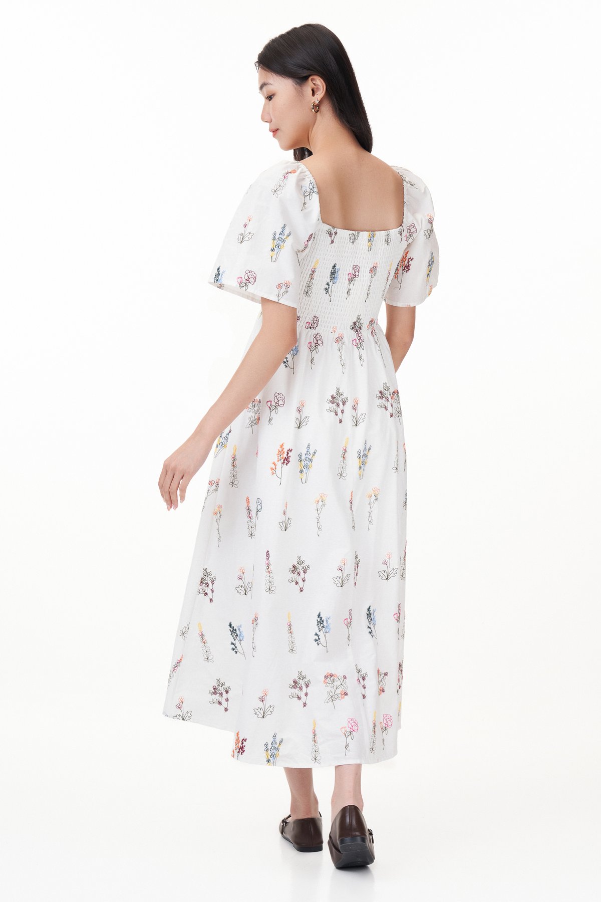 Luela Ruched Embroidered Maxi Dress