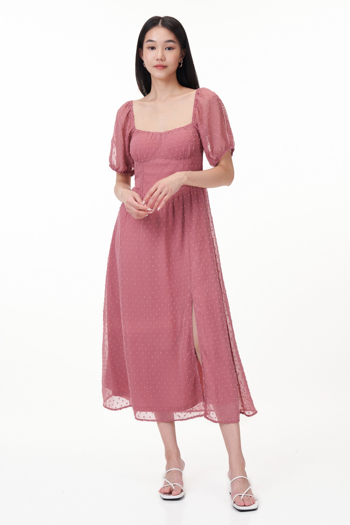 Min Padded Swiss Dot Sleeved Dress