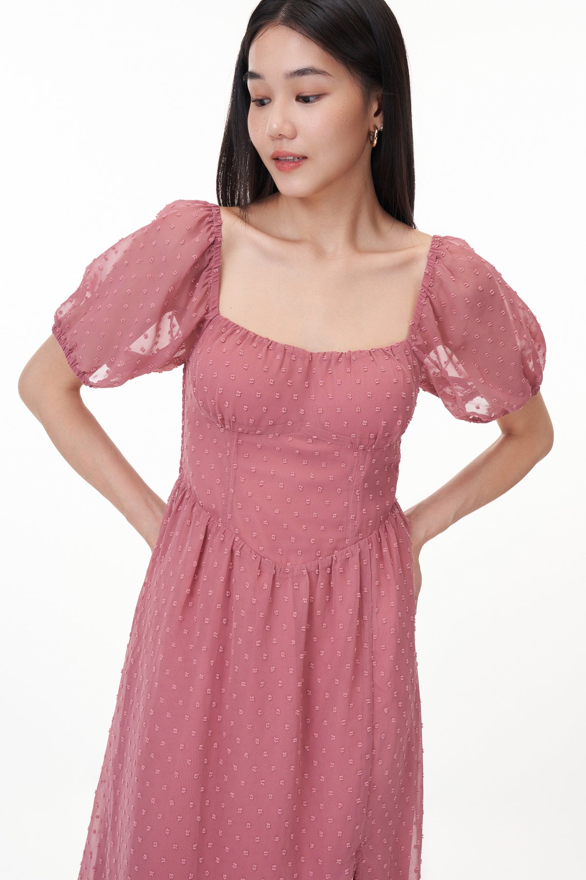 Min Padded Swiss Dot Sleeved Dress