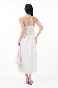 Dawn Padded Swiss Dot Halter Maxi Dress