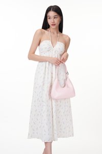 Dawn Padded Swiss Dot Halter Maxi Dress