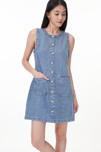 Carline Denim Pocket Dress in Light Wash