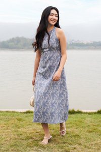 Jardin Jacquard Midi Dress in Blue