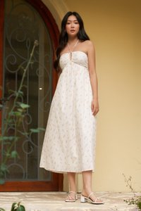 Dawn Padded Swiss Dot Halter Maxi Dress