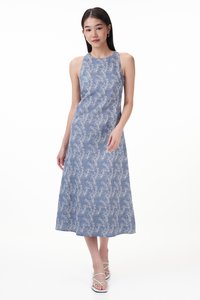 Jardin Jacquard Midi Dress in Blue
